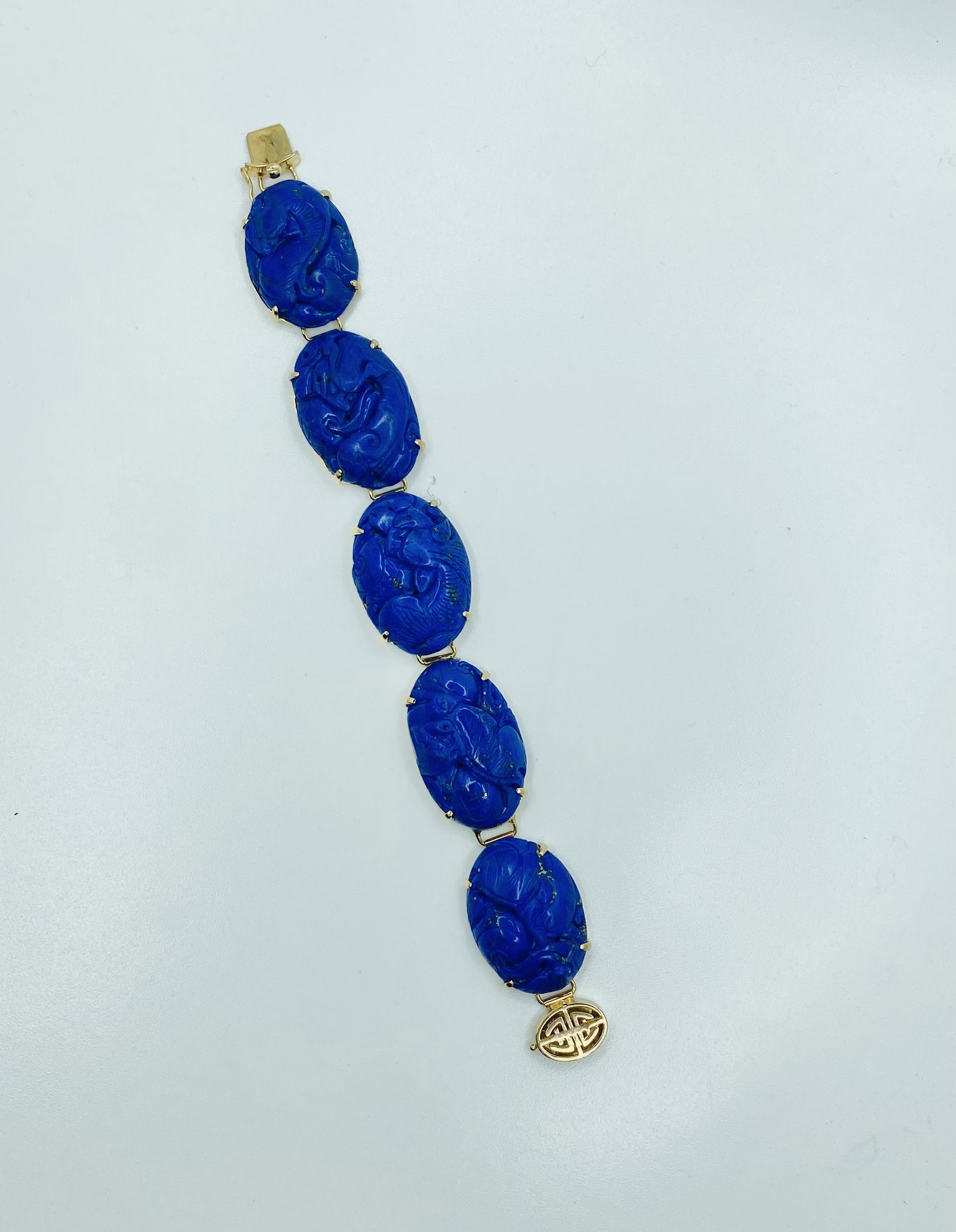 VTG Gold Tone Faux Blue Lapis Lazuli Pearl Etruscan Byzantine Style buy Bracelet