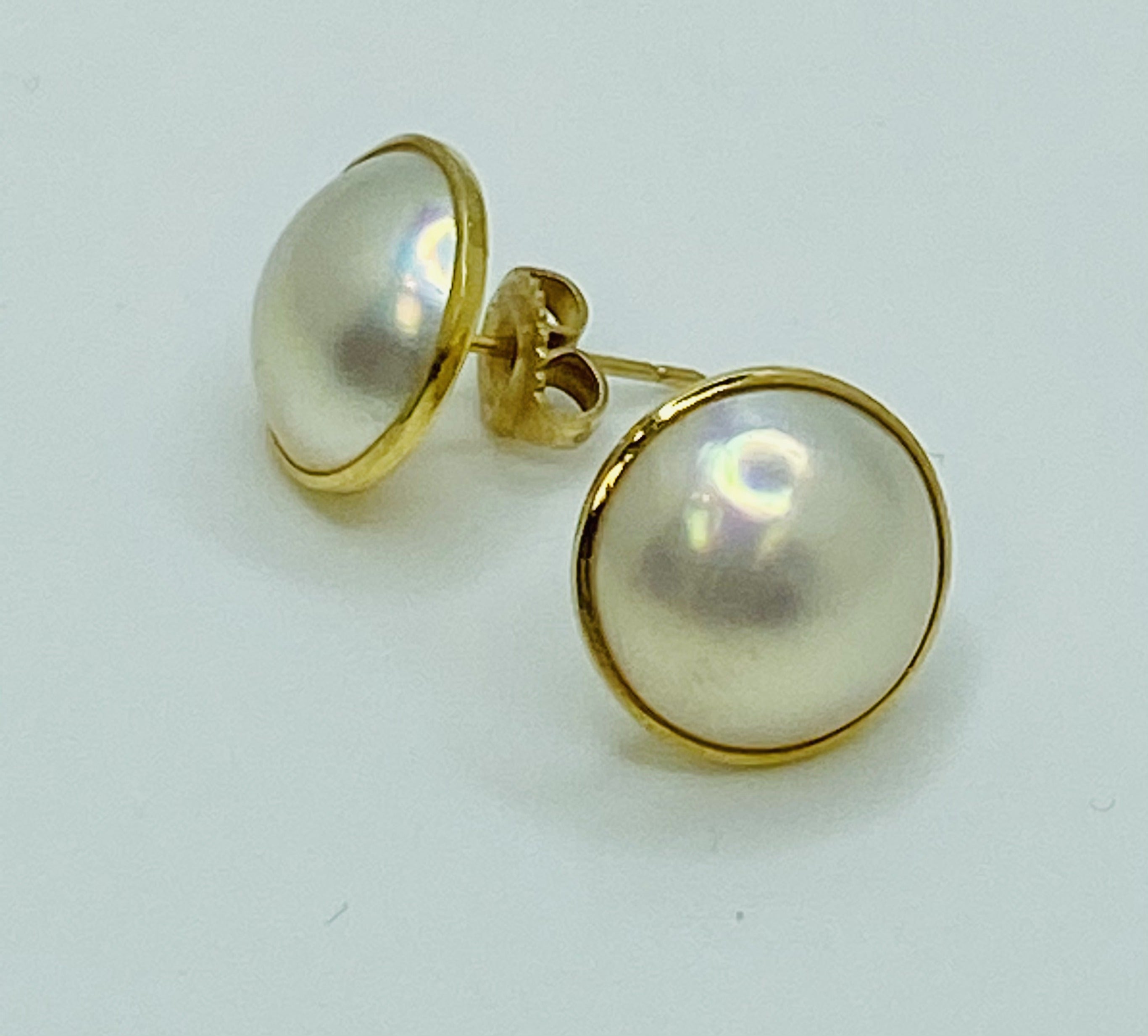 1960s Mabe Pearl 1.00ct Diamond 14k Yellow Gold Earrings